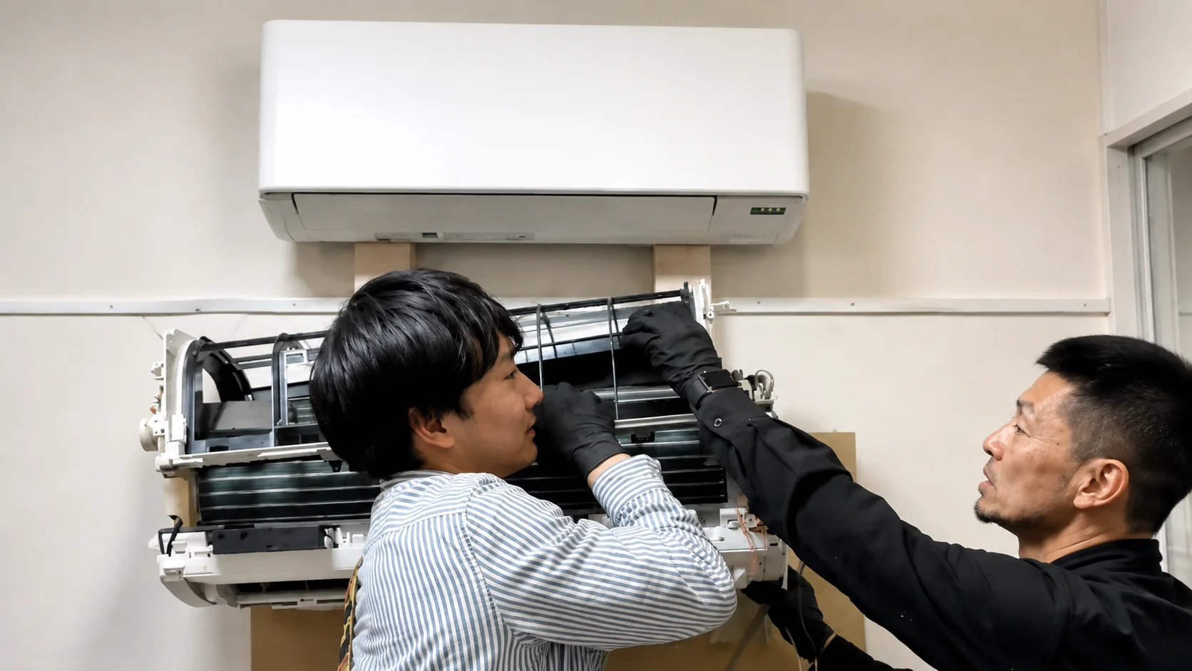 ジブンデザイン エアコン完全分解クリーニングスクールの実習風景